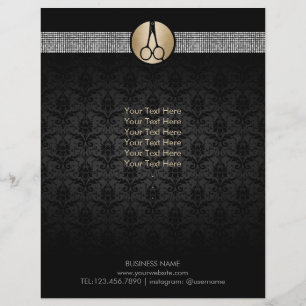 Modern Gold Scissor Logo Damask Hair Stylist Flyer