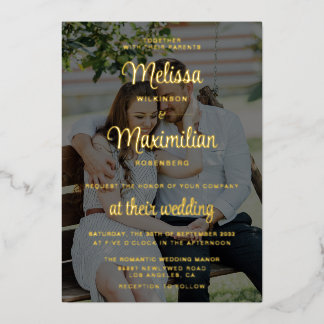 Modern gold script 2 photos wedding foil invitatio