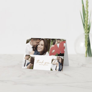 Modern Gold Script 4 Photo Collage Folded Wedding Thank You Card