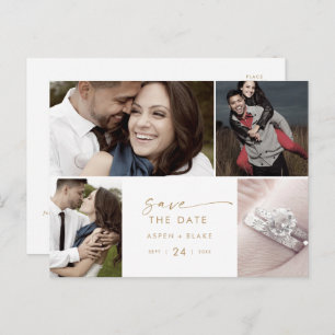 Modern Gold Script 4 Photo Template Save the Date
