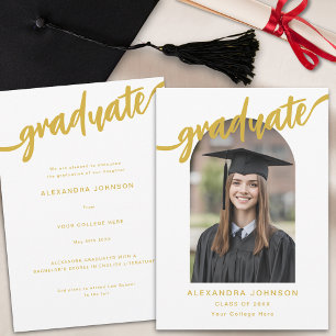Modern Gold Script Arch Photo Graduation Announcement
