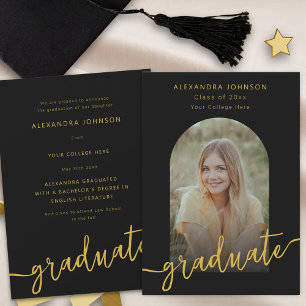 Modern Gold Script Arch Photo Graduation Announcement