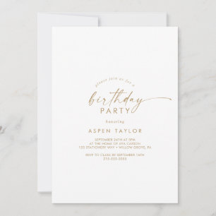 Modern Gold Script Birthday Party Invitation