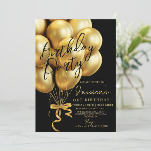 Modern Gold Script Black Birthday Party Invitation