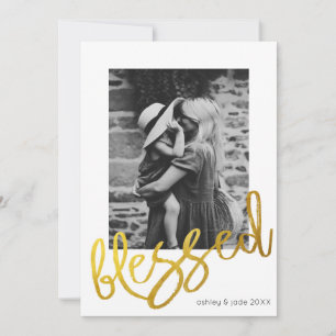 Modern Gold script blessed photo overlay family Announcement