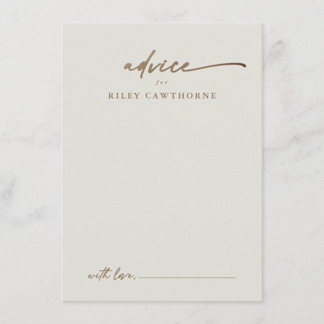 Modern Gold Script Boho Wedding Advice Card (Front)