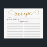 Modern Gold Script Bridal Shower Recipe Cards<br><div class="desc">Contemporary Bridal Shower Kitchen Recipe Cards featuring a stylish gold typography script font set on a crisp white background. The front of our recipe card offers room for a recipe title, from the kitchen of and ingredients space. Flip our recipe card over to view directions, prep time & total time....</div>