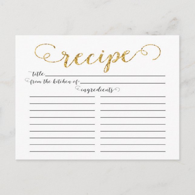Modern Gold Script Bridal Shower Recipe Cards (Front)