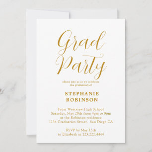 Modern Gold Script Calligraphy Graduation Party Invitation