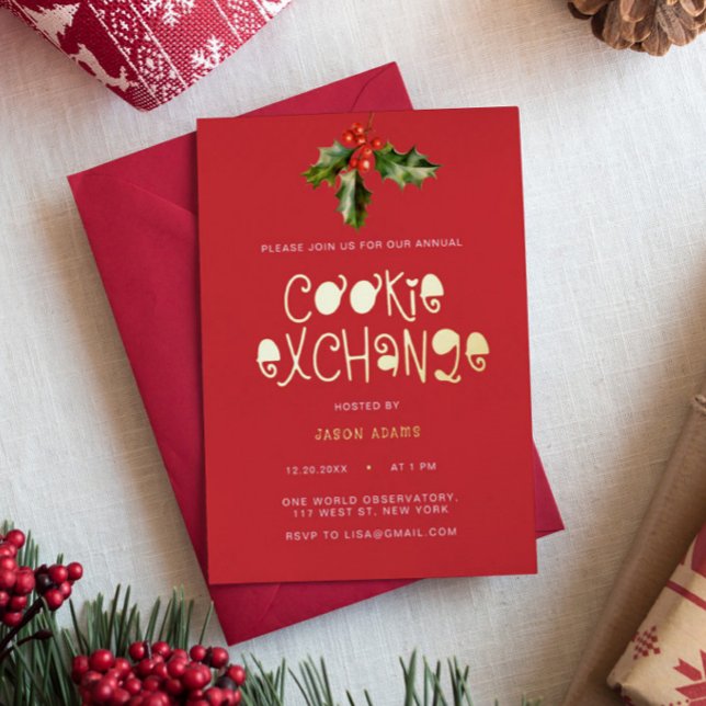 Modern Gold Script Cookie Exchange Christmas Party (Creator Uploaded)