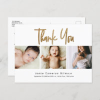 Modern Gold Script Custom 3 photo Baby Thank You
