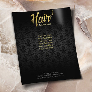 Modern Gold Script Damask Hair Salon Brochures
