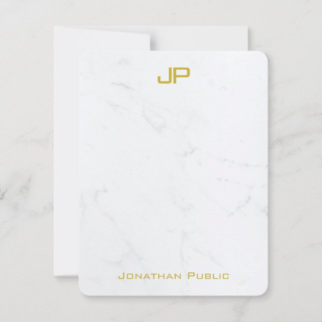 Modern Gold Script Elegant Monogram Marble Simple Card (Front)