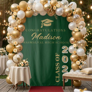  Modern  Gold Script Emerald Green Graduation Tapestry
