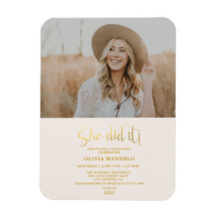 Modern Gold Script Grad Party Photo Invitation   M Magnet
