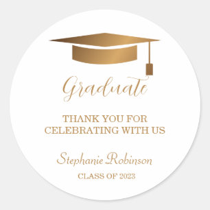Modern Gold Script Graduate Thank You Classic Round Sticker