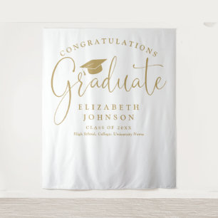 Modern Gold Script Graduation Party Photo Backdrop Tapestry