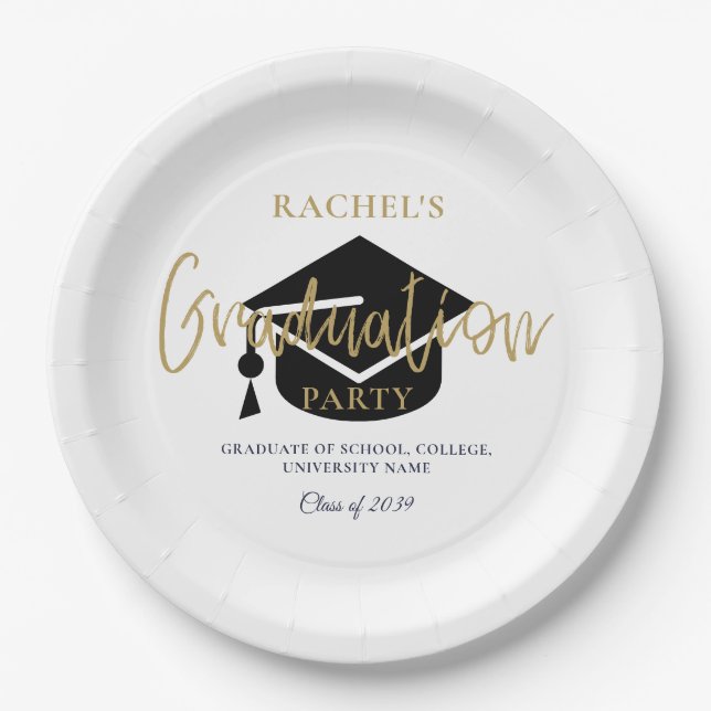 Modern Gold Script Graduation Party Welcome Sign Paper Plate (Front)
