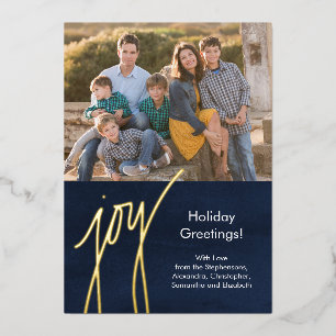 Modern Gold Script Joy Holiday Photo Card
