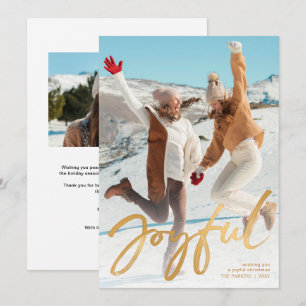 Modern Gold Script Joyful Christmas Photo Holiday Card