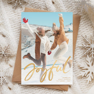 Modern Gold Script Joyful Christmas Photo Holiday Card