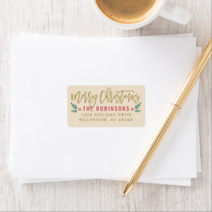 Modern Gold Script Merry Christmas Address Label
