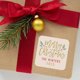 Modern Gold Script Merry Christmas Custom Square Sticker