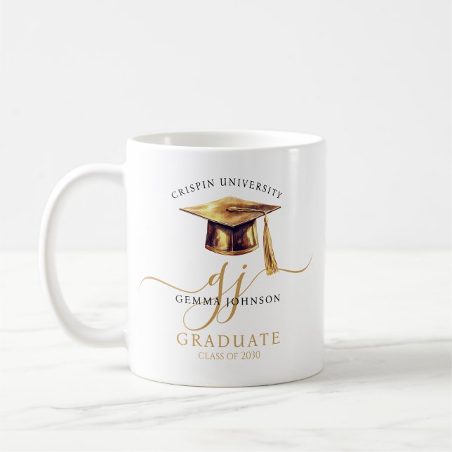 Modern Gold Script Minimalist Graduation  Coffee Mug (Left)