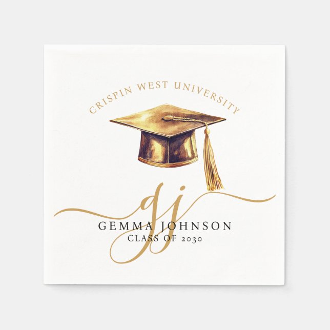 Modern Gold Script Minimalist Graduation Napkin (Front)