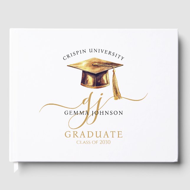 Modern Gold Script Minimalist Graduation Party  Guest Book (Front)