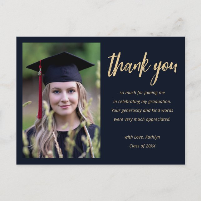 Modern Gold Script Minimalist Photo Graduation  Postcard (Front)