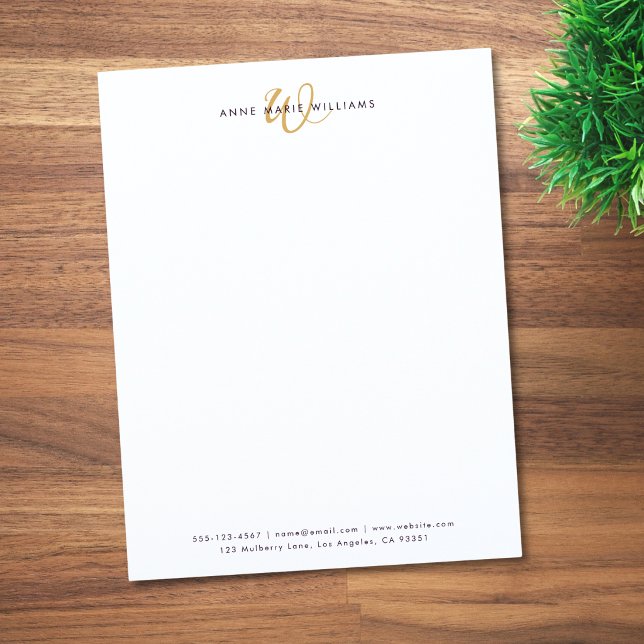 Modern Gold Script Monogram Custom Letterhead (Creator Uploaded)