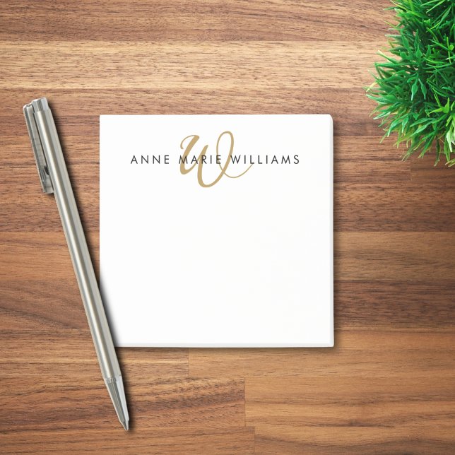 Modern Gold Script Monogram Post-it Notes (Creator Uploaded)