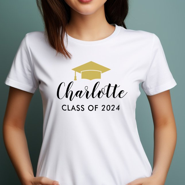 Modern Gold Script Name Grad Cap 2026 T-Shirt (Creator Uploaded)
