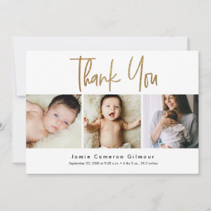 Modern Gold Script Newborn Baby Photo Collage Announcement