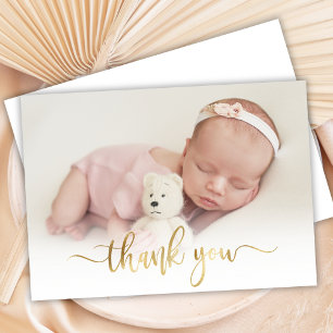 Modern Gold Script Newborn Baby Photo Thank You