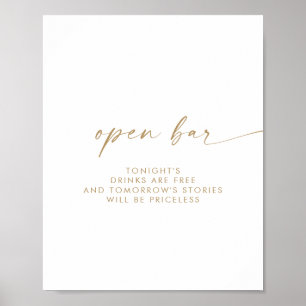Modern Gold Script Open Bar Sign
