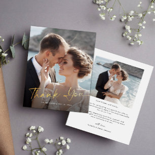 Modern Gold Script Photo Budget Wedding Thank You