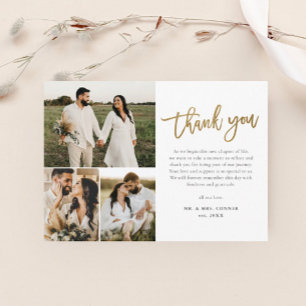 Modern Gold Script Photo Collage Wedding Thank You Postcard