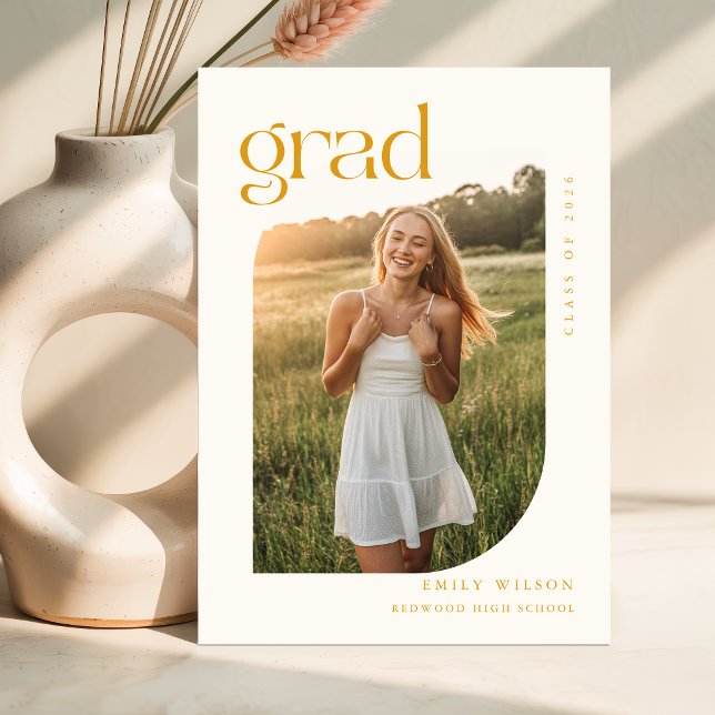 Modern Gold Script Photo Graduation Announcement Postcard (Creator Uploaded)