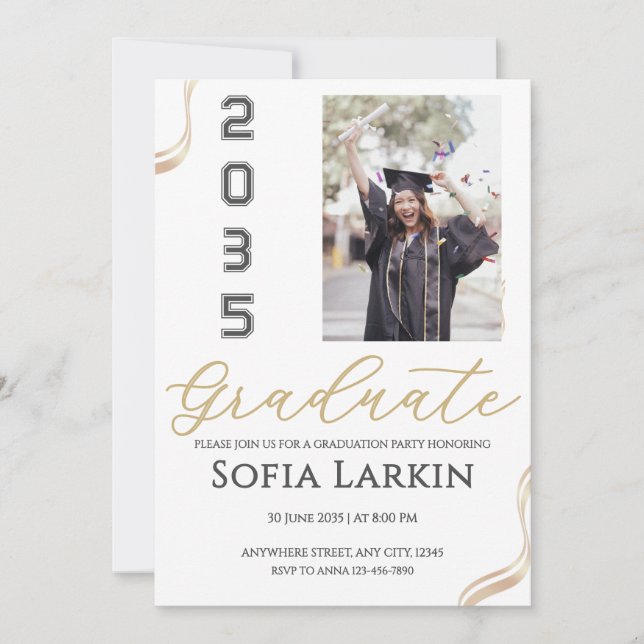 Modern Gold Script Photo Graduation Party  Invitation (Front)