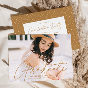 Modern Gold Script Photo Graduation Party Invitation