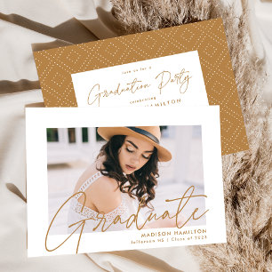 Modern Gold Script Photo Graduation Party Invitation