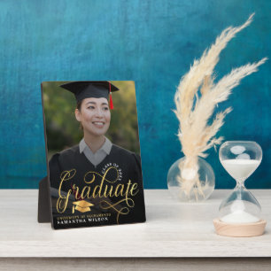 Modern Gold Script Photo Graduation Plaque