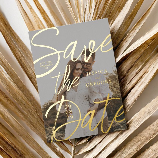 Modern Gold Script Photo Wedding Save the Date (Creator Uploaded)