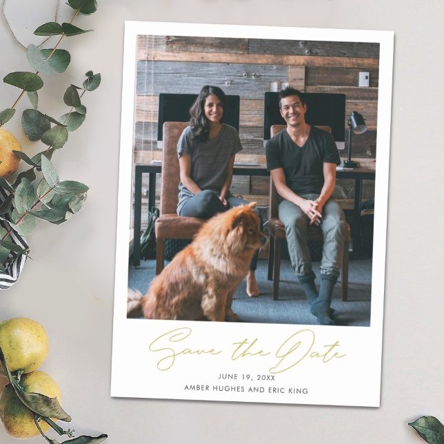 Modern Gold Script Photo Wedding Save the Date Magnetic Invitation (Creator Uploaded)