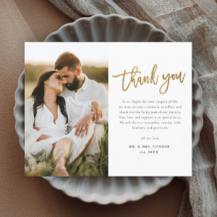 Modern Gold Script Photo Wedding Thank You