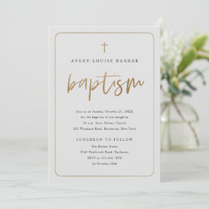 Modern Gold Script Religious Baptism Invitation