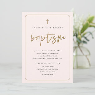 Modern Gold Script Religious Baptism Invitation