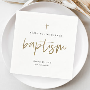 Modern Gold Script Religious Baptism Napkin